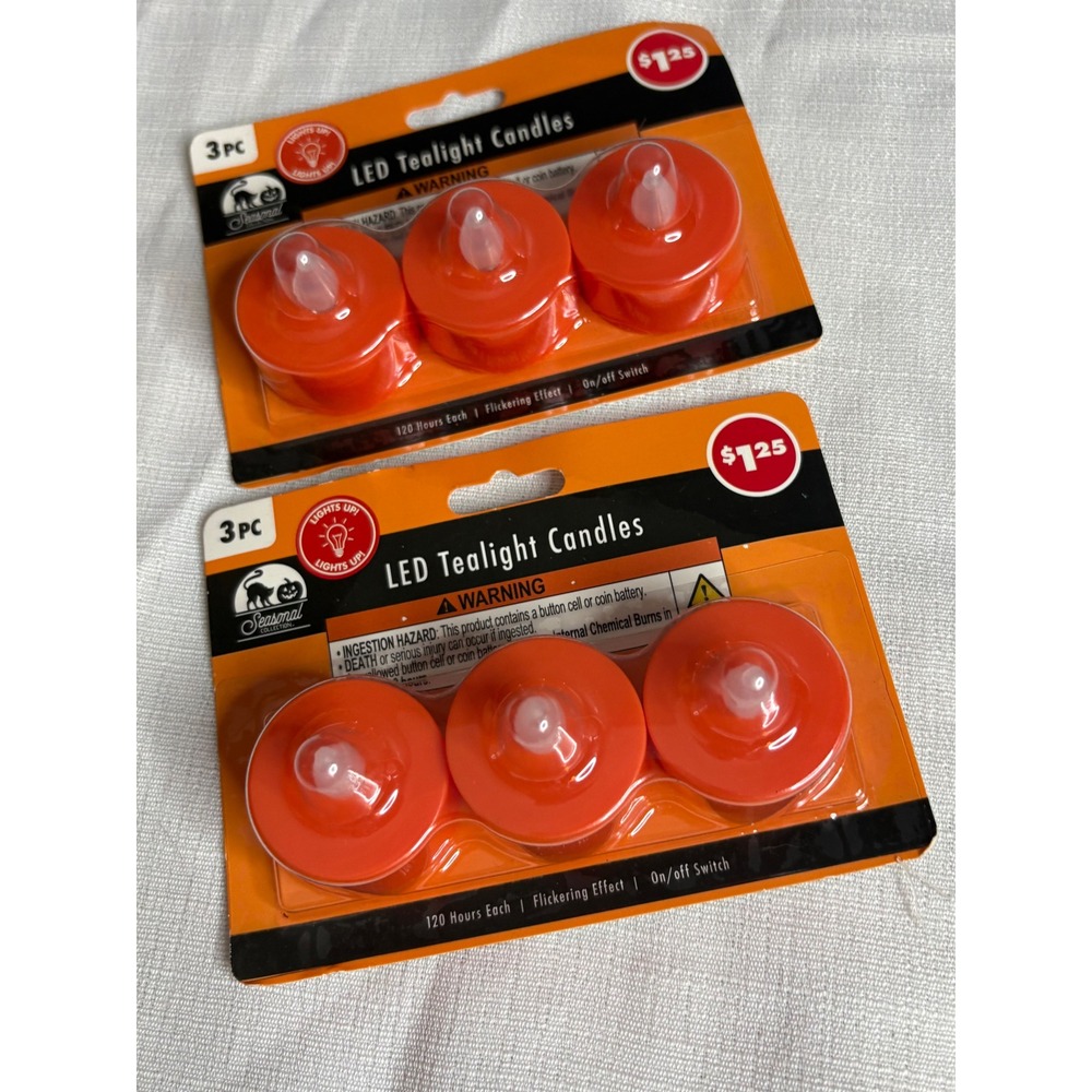 Seasonal Collection Orange LED Tealight Candles 6pc Flickering Halloween Decor